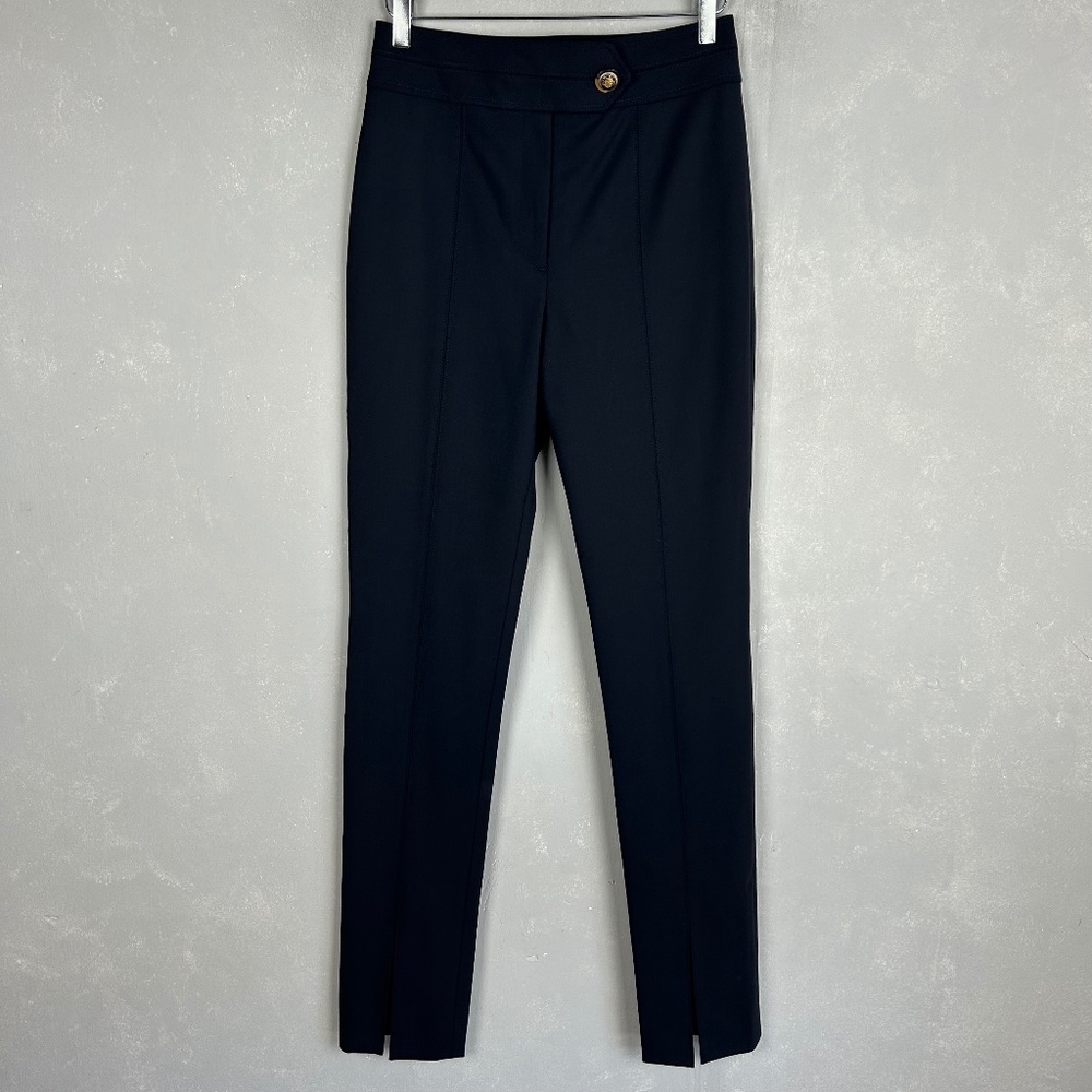 Veronica Beard size 4 Jessamy Pant straight leg front slit navy wool blend NEW